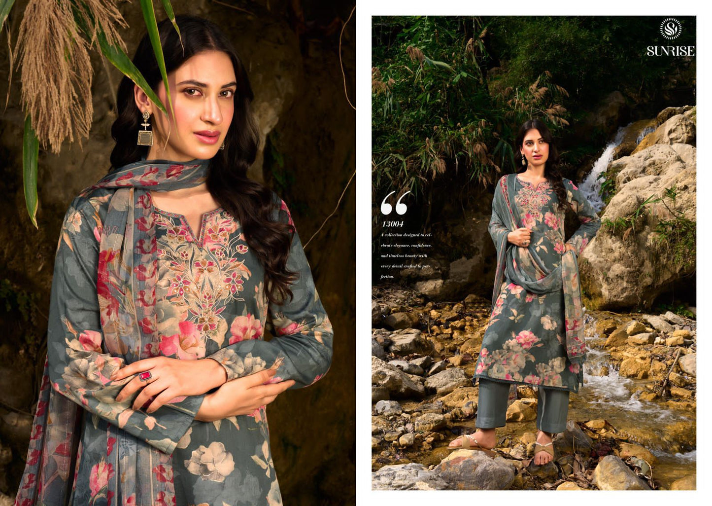 Sania Vol 13 Sunrise Jam Satin Pant Style Suits Supplier