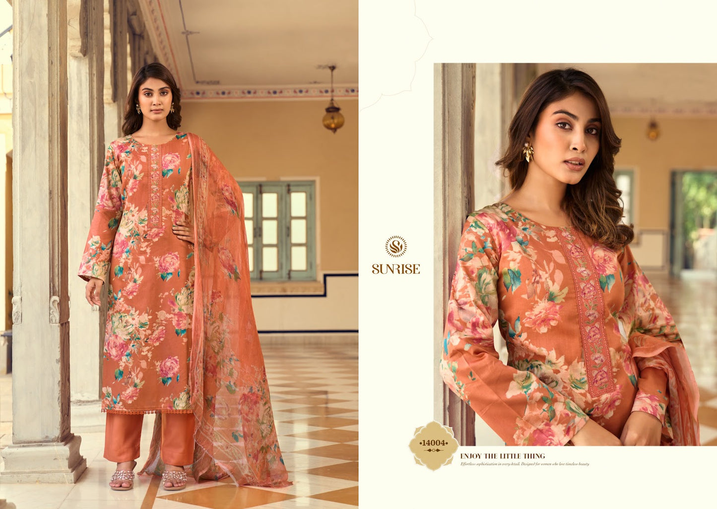 Sania Vol 14 Sunrise Jam Satin Pant Style Suits Wholesale Price