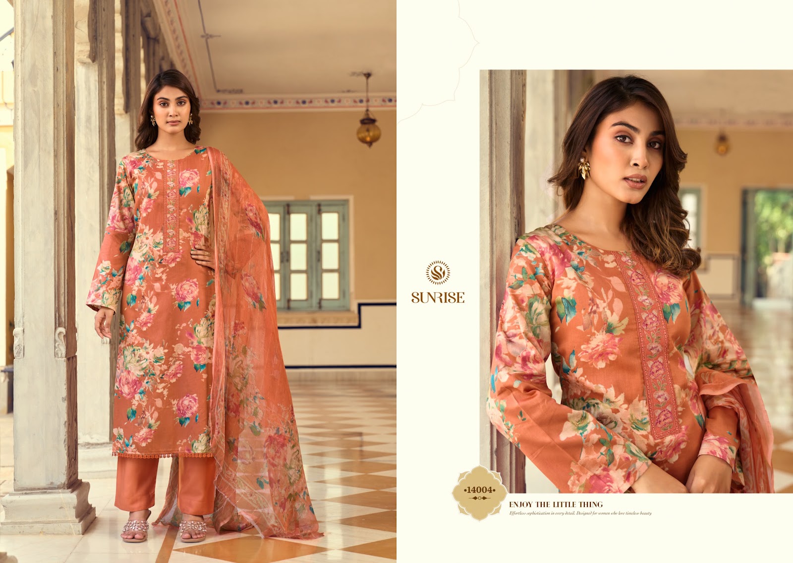 Sania Vol 14 Sunrise Jam Satin Pant Style Suits Wholesale Price