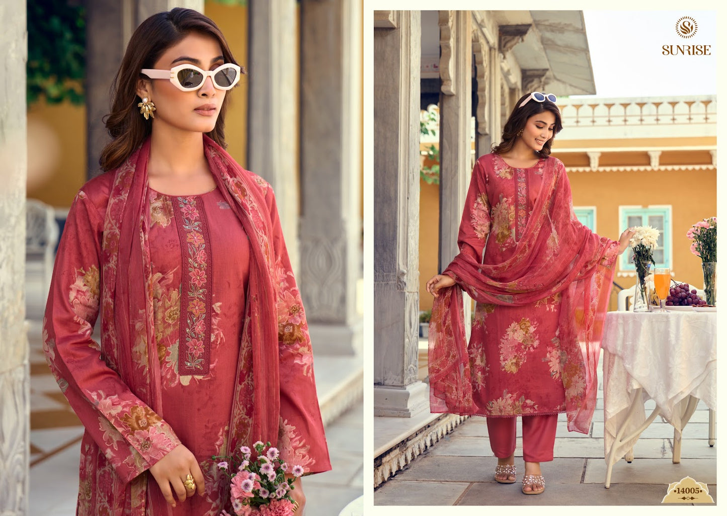 Sania Vol 14 Sunrise Jam Satin Pant Style Suits Wholesale Price