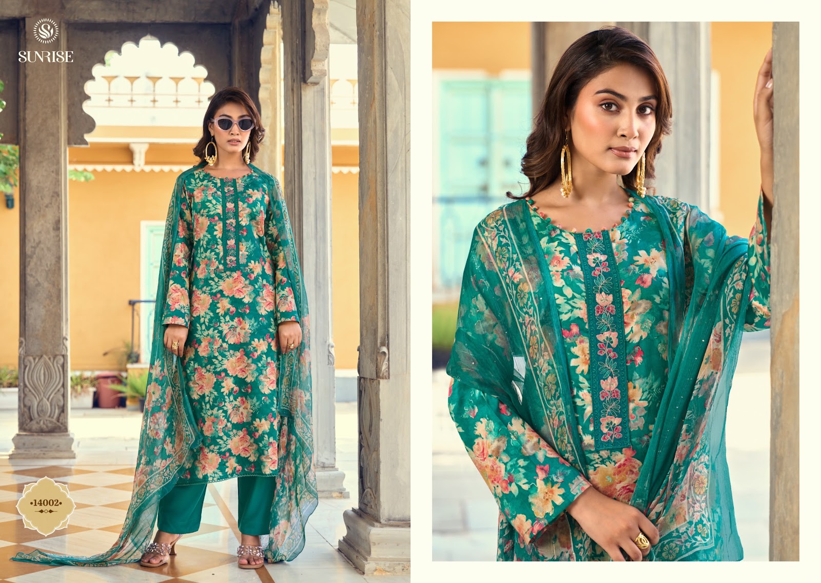 Sania Vol 14 Sunrise Jam Satin Pant Style Suits Wholesale Price