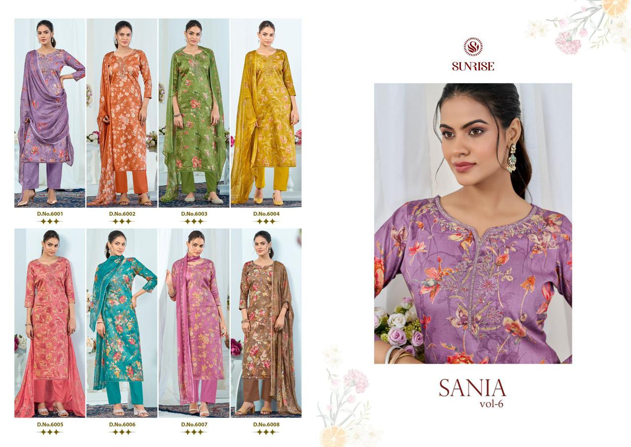 Sania Vol 6 Sunrise Jam Satin Pant Style Suits Wholesale
