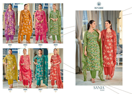 Sania Vol 8 Sunrise Jam Satin Pant Style Suits Exporter Ahmedabad