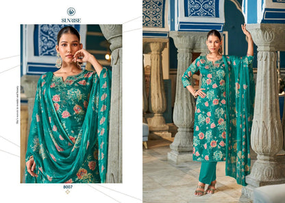 Sania Vol 8 Sunrise Jam Satin Pant Style Suits Exporter Ahmedabad