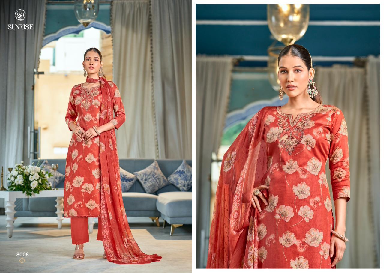 Sania Vol 8 Sunrise Jam Satin Pant Style Suits Exporter Ahmedabad