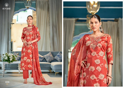 Sania Vol 8 Sunrise Jam Satin Pant Style Suits Exporter Ahmedabad