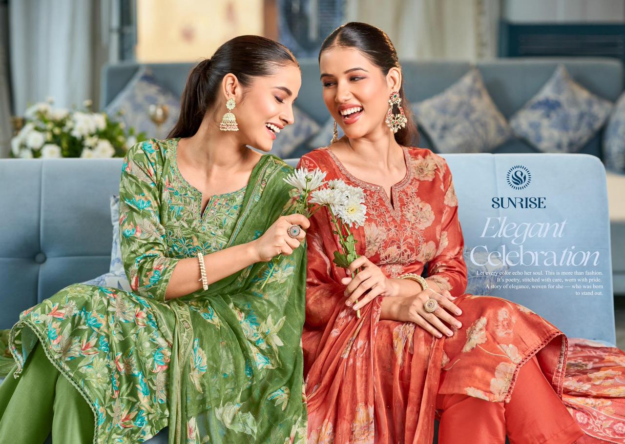 Sania Vol 8 Sunrise Jam Satin Pant Style Suits Exporter Ahmedabad