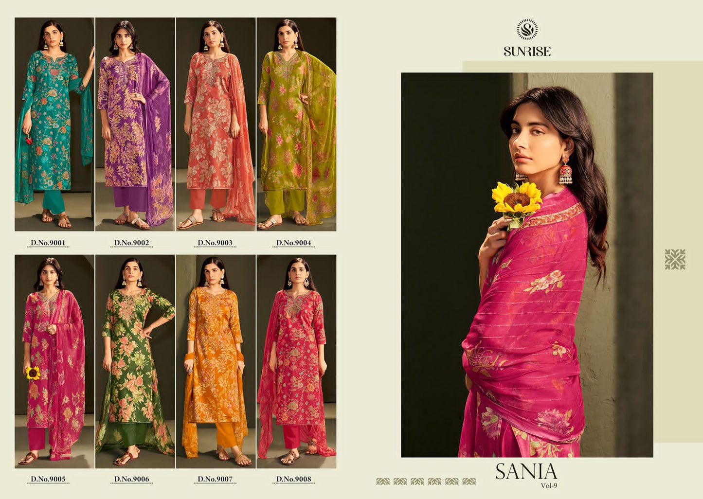 Sania Vol 9 Sunrise Jam Satin Pant Style Suits Manufacturer