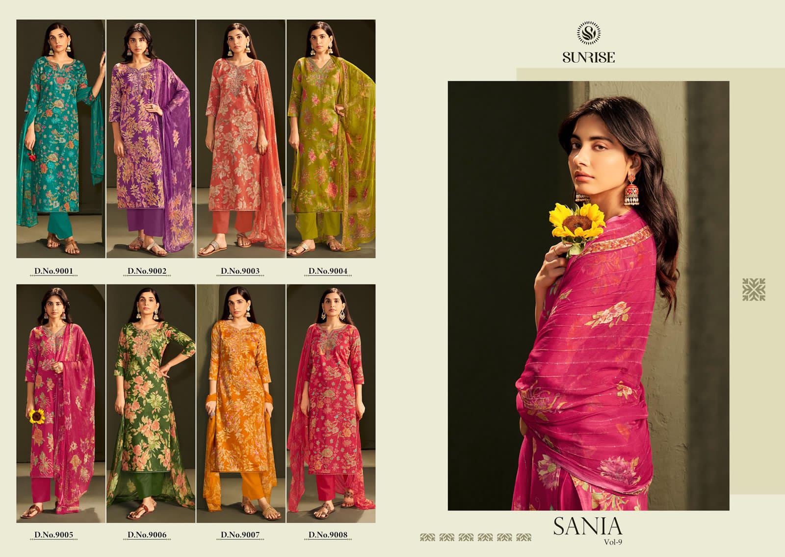 Sania Vol 9 Sunrise Jam Satin Pant Style Suits Manufacturer
