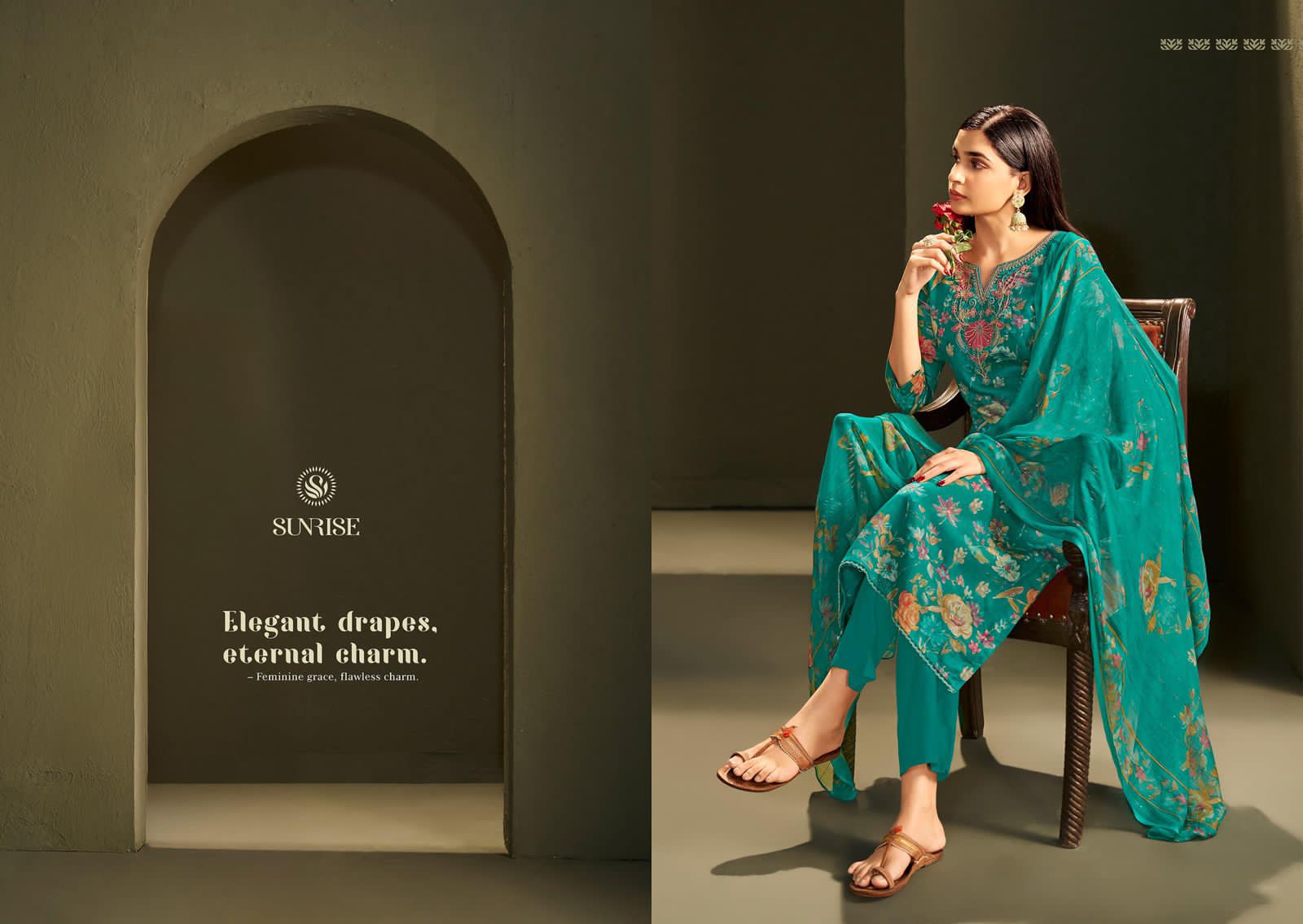 Sania Vol 9 Sunrise Jam Satin Pant Style Suits Manufacturer