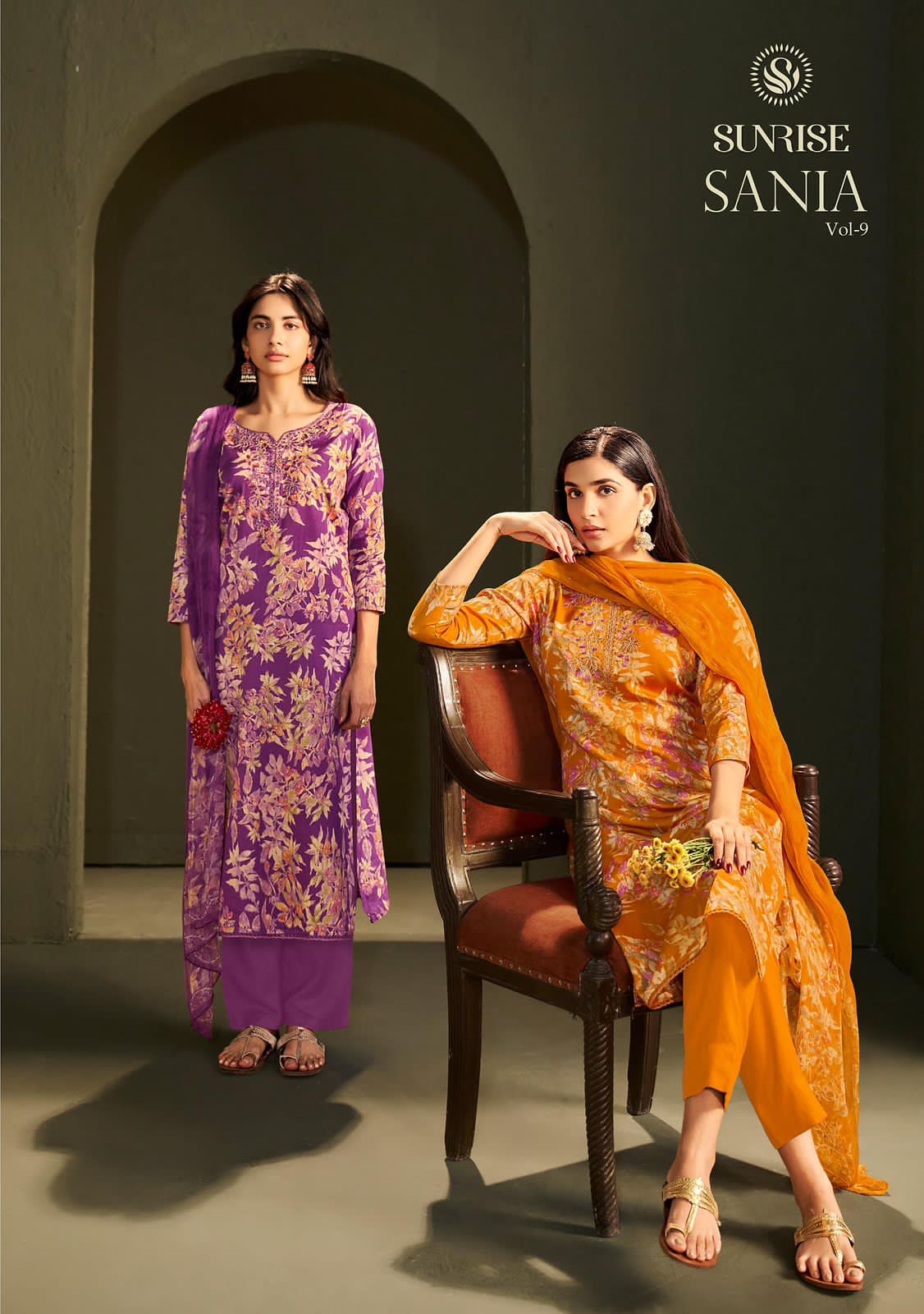 Sania Vol 9 Sunrise Jam Satin Pant Style Suits Manufacturer