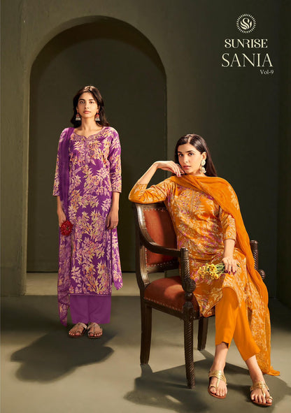 Sania Vol 9 Sunrise Jam Satin Pant Style Suits Manufacturer