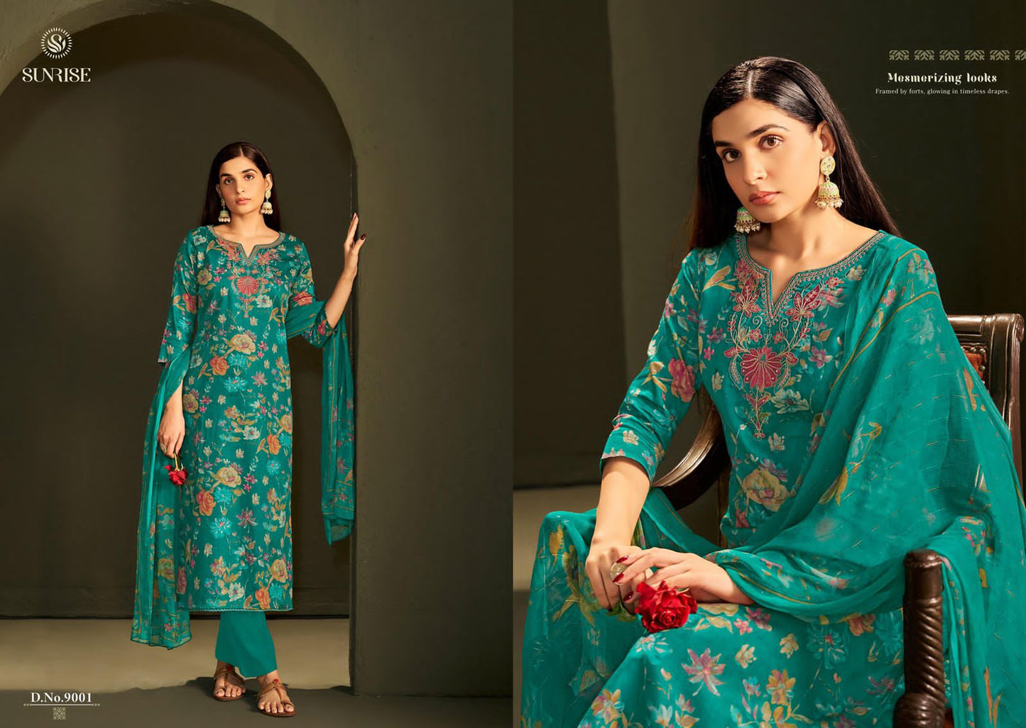 Sania Vol 9 Sunrise Jam Satin Pant Style Suits Manufacturer