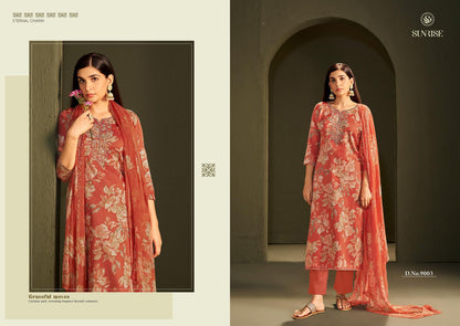 Sania Vol 9 Sunrise Jam Satin Pant Style Suits Manufacturer