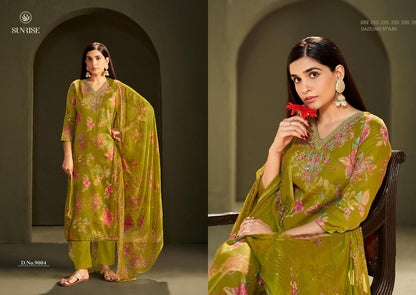 Sania Vol 9 Sunrise Jam Satin Pant Style Suits Manufacturer