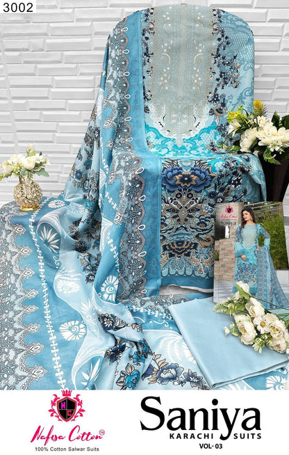 Saniya Vol 3 Nafisa Cotton Soft Cotton Karachi Pashmina Salwar Suits Wholesale Price
