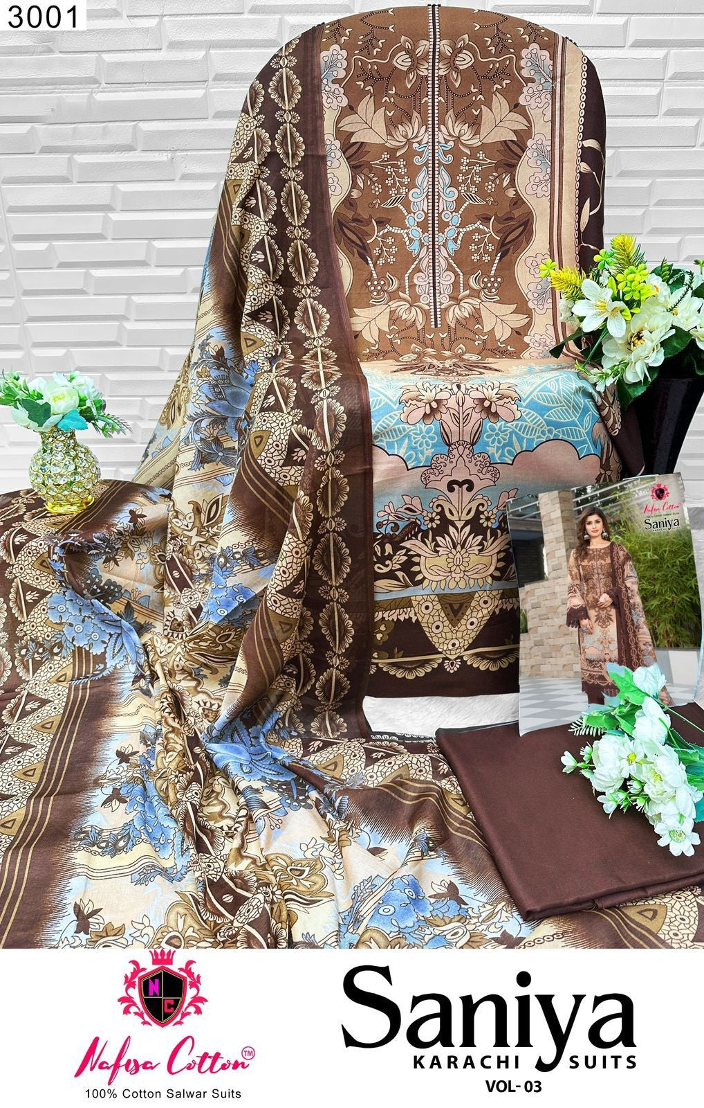 Saniya Vol 3 Nafisa Cotton Soft Cotton Karachi Pashmina Salwar Suits Wholesale Price