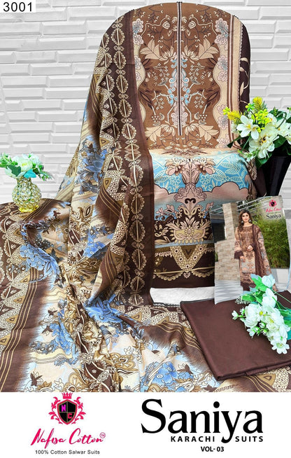 Saniya Vol 3 Nafisa Cotton Soft Cotton Karachi Pashmina Salwar Suits Wholesale Price