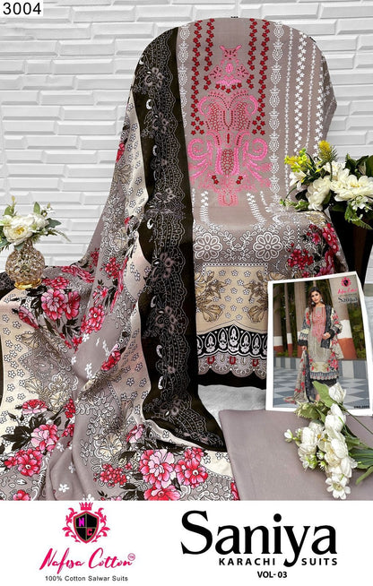 Saniya Vol 3 Nafisa Cotton Soft Cotton Karachi Pashmina Salwar Suits Wholesale Price