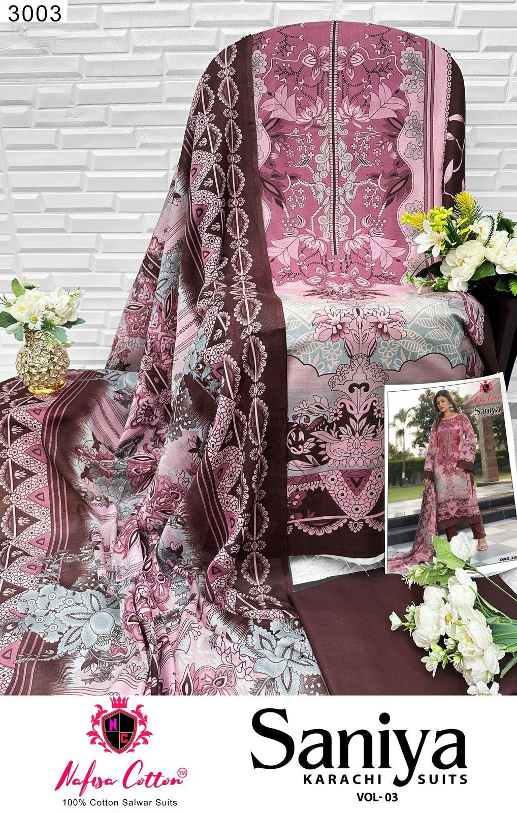 Saniya Vol 3 Nafisa Cotton Soft Cotton Karachi Pashmina Salwar Suits Wholesale Price