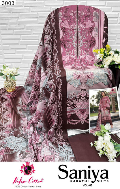 Saniya Vol 3 Nafisa Cotton Soft Cotton Karachi Pashmina Salwar Suits Wholesale Price