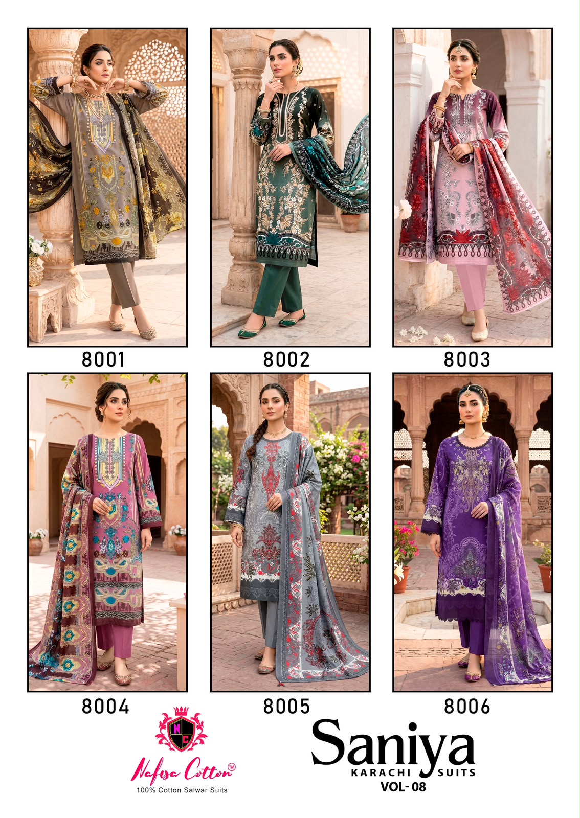 Saniya Vol 8 Nafisa Cotton Mix Cotton Karachi Salwar Suits Supplier India
