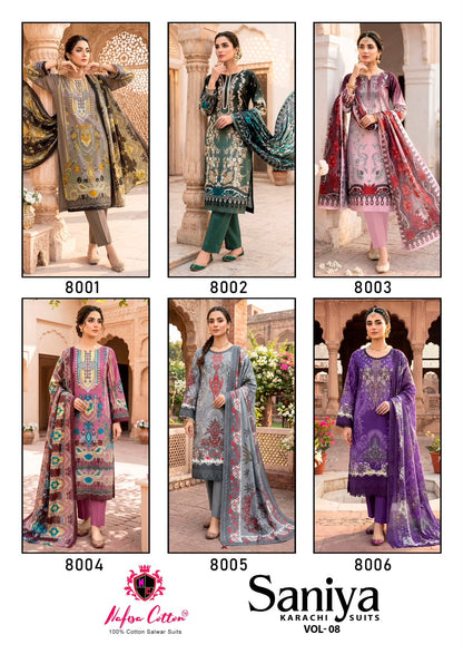 Saniya Vol 8 Nafisa Cotton Mix Cotton Karachi Salwar Suits Supplier India
