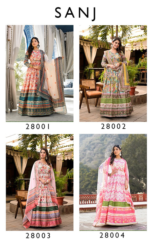 Sanj 28001-28004 Tejasvee Dola Silk Gown Dupatta Set Exporter India