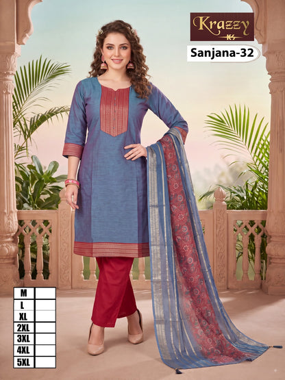 Sanjana Krazzy Kanha South Cotton Readymade Pant Style Suits Supplier Gujarat