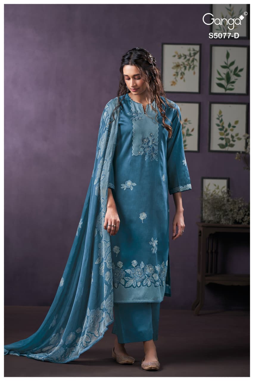 Sanjeeda S5077 Ganga Cotton Satin Pant Style Suits Manufacturer Ahmedabad