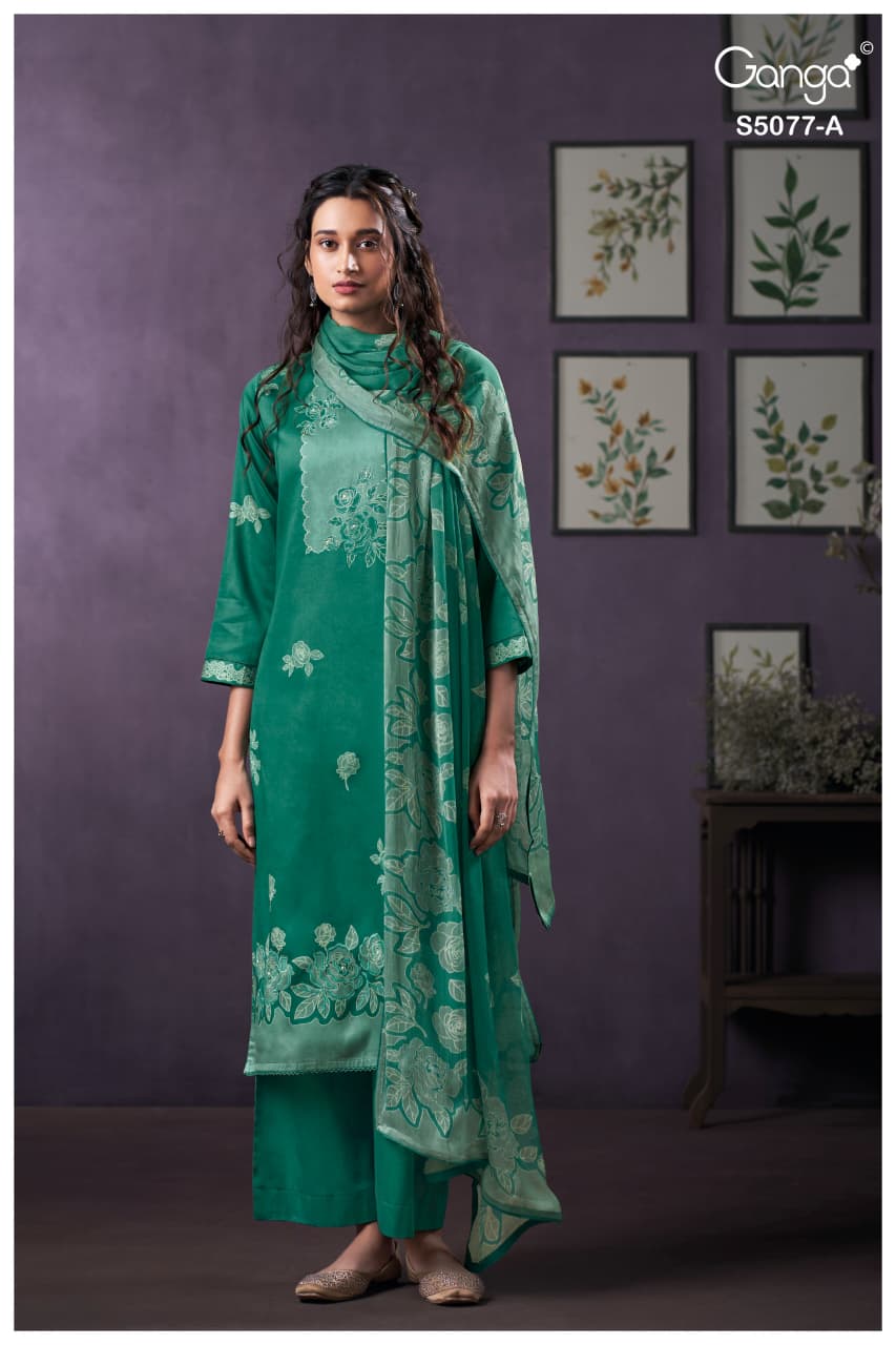 Sanjeeda S5077 Ganga Cotton Satin Pant Style Suits Manufacturer Ahmedabad