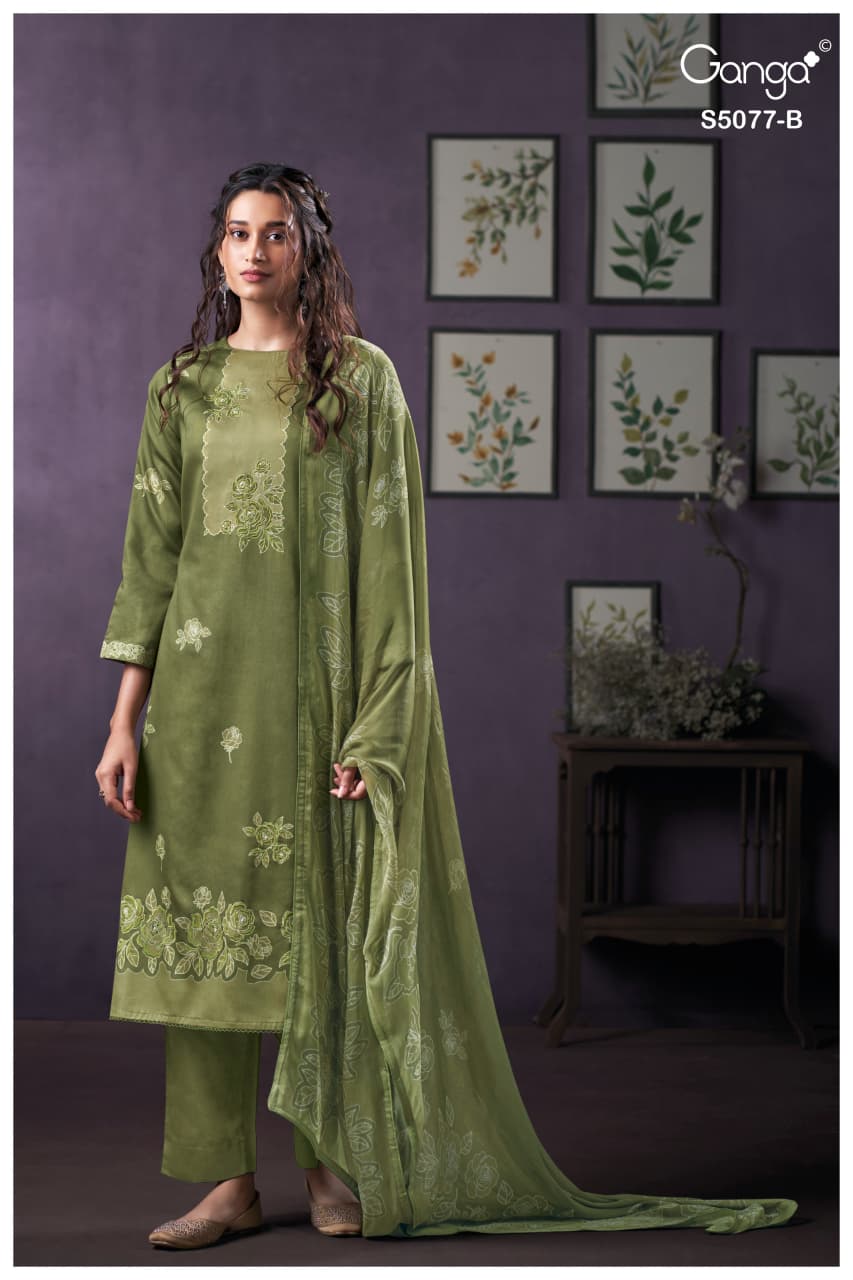 Sanjeeda S5077 Ganga Cotton Satin Pant Style Suits Manufacturer Ahmedabad