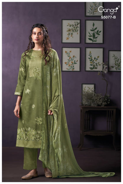 Sanjeeda S5077 Ganga Cotton Satin Pant Style Suits Manufacturer Ahmedabad