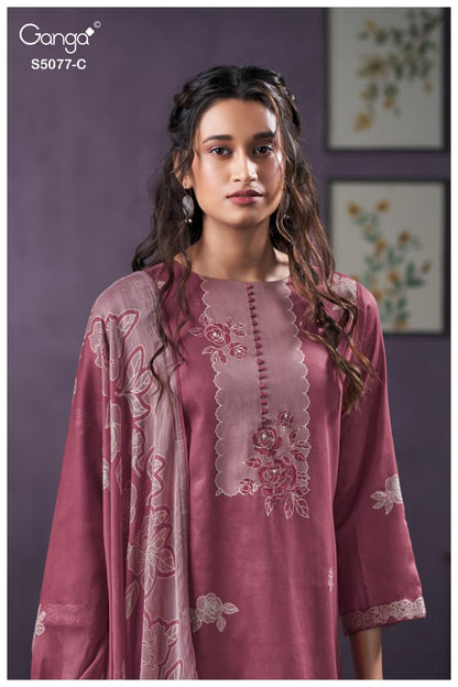 Sanjeeda S5077 Ganga Cotton Satin Pant Style Suits Manufacturer Ahmedabad
