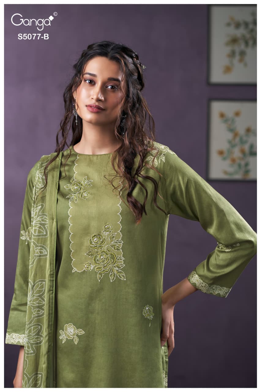 Sanjeeda S5077 Ganga Cotton Satin Pant Style Suits Manufacturer Ahmedabad