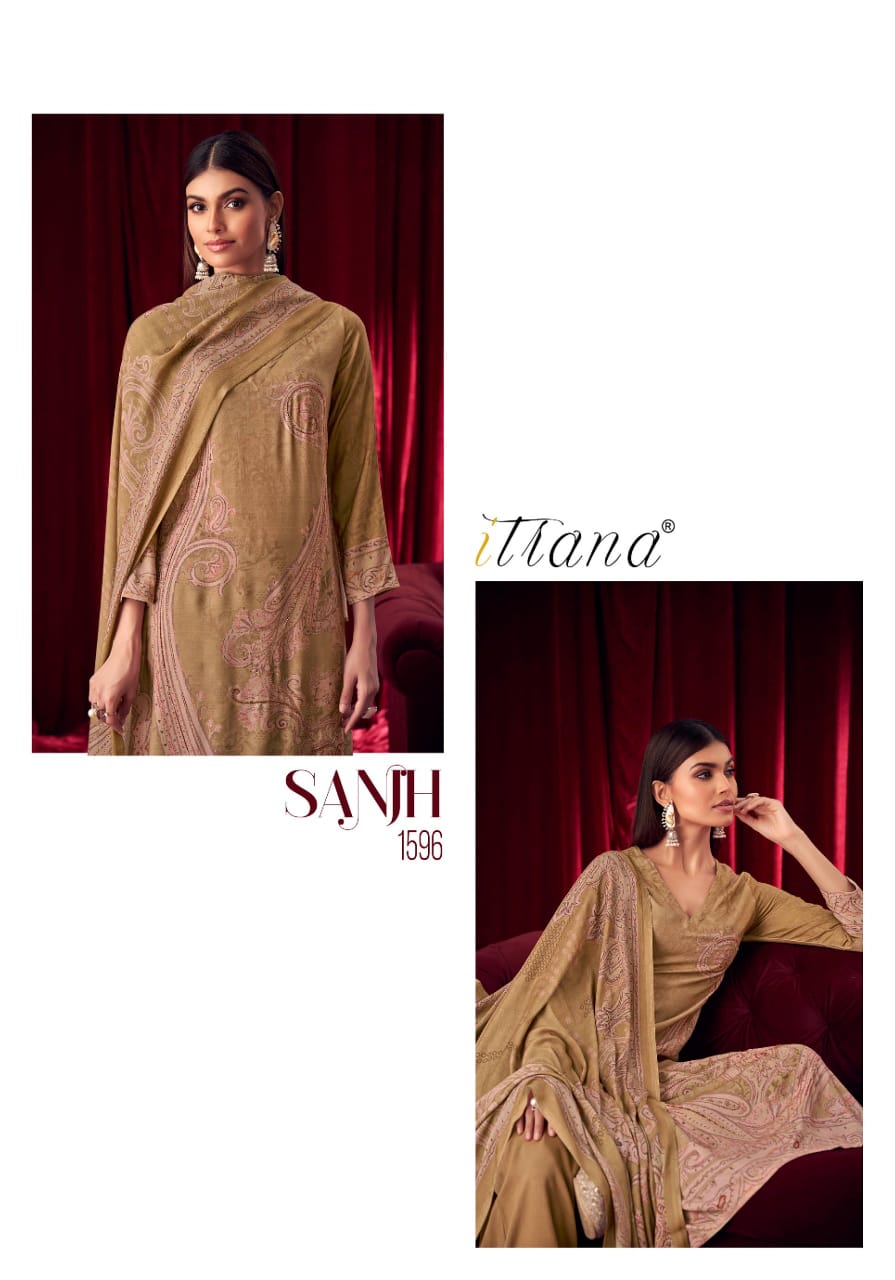 Sanjh Itrana Staple Twill Pashmina Suits Supplier Ahmedabad