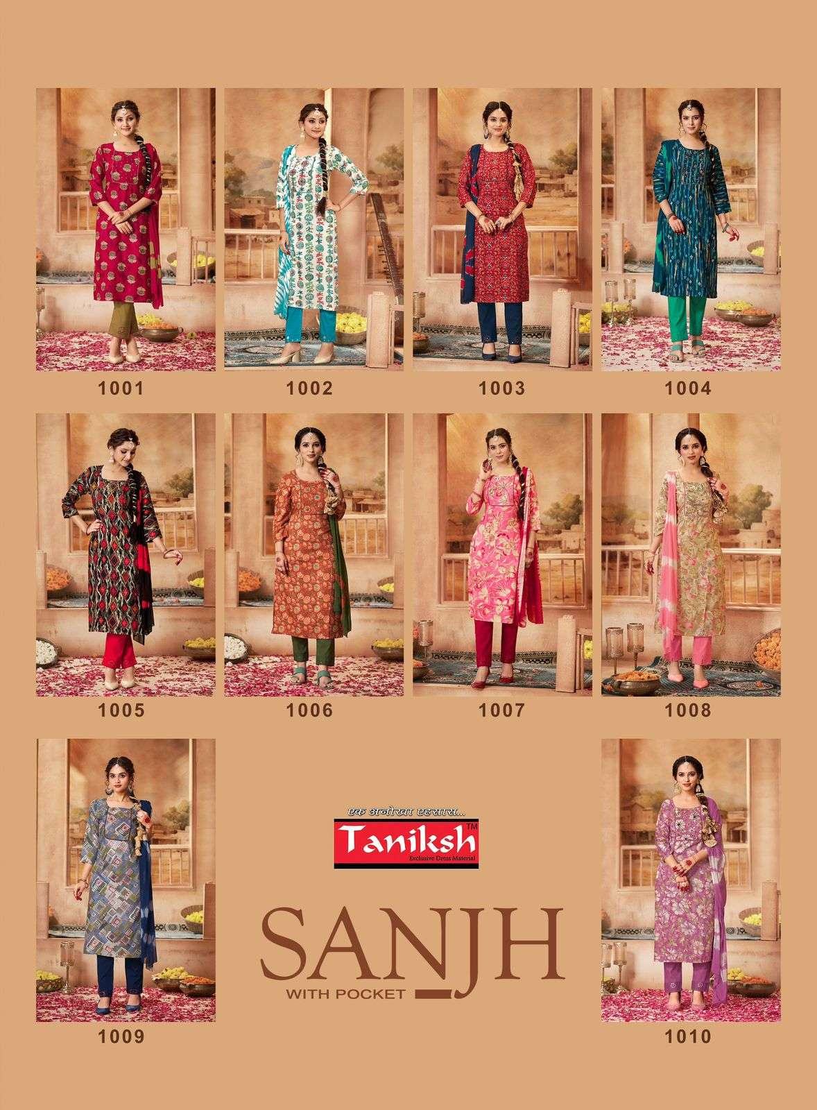 Sanjh Vol 1 Taniksh Rayon Readymade Pant Style Suits Supplier