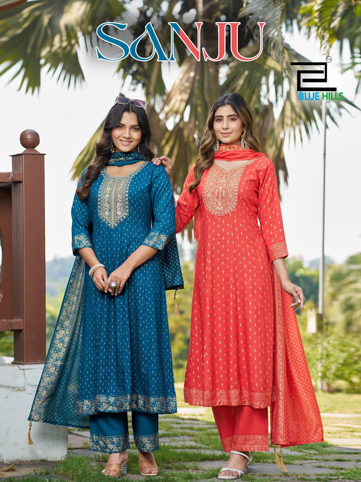 Sanju Blue Hills Rayon 14Kg Readymade Anarkali Suits Wholesale Price