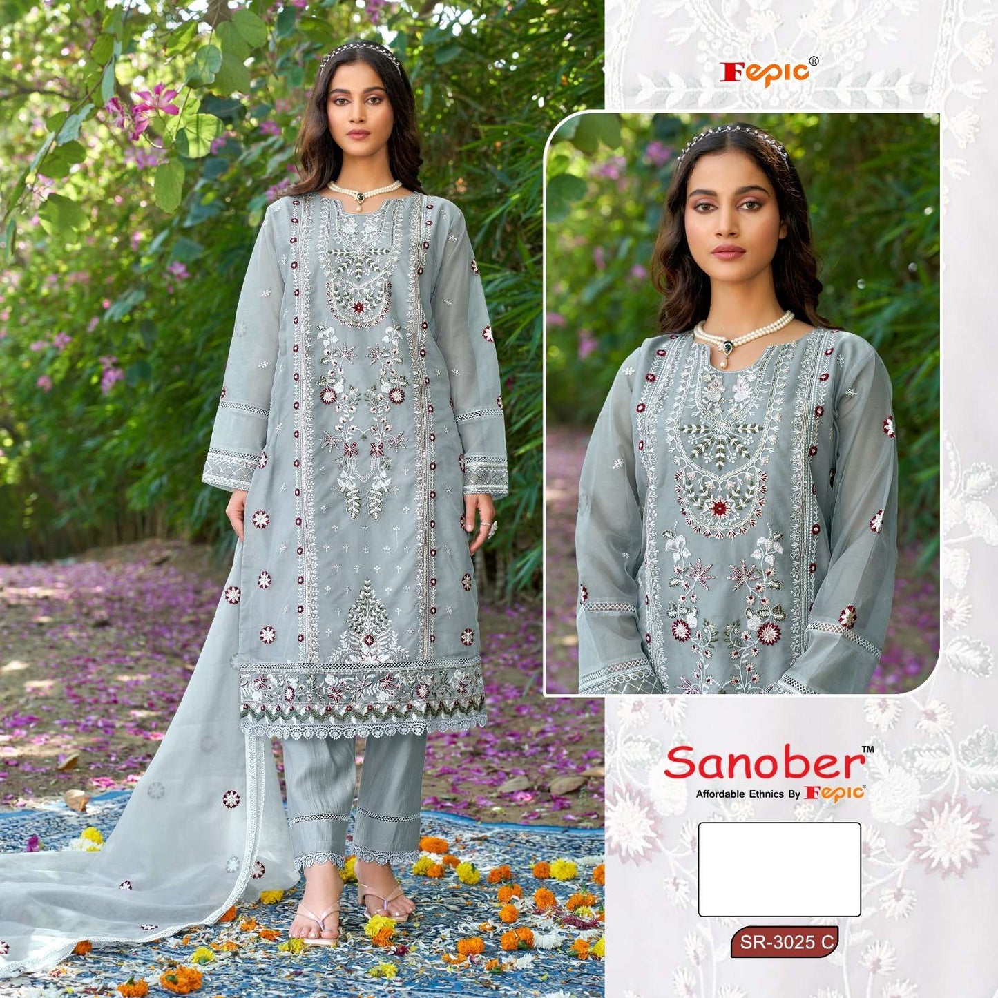 Sanober Sr 3025 Fepic Organza पाकिस्तानी सलवार सूट निर्माता अहमदाबाद