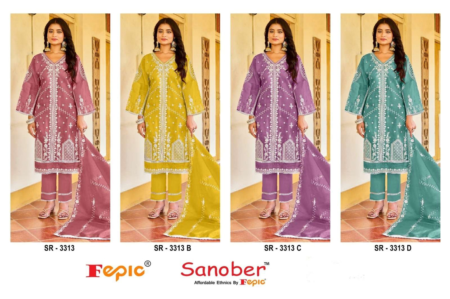 Sanober Sr 3313 Fepic Organza Pakistani Salwar Suits Wholesale Rate
