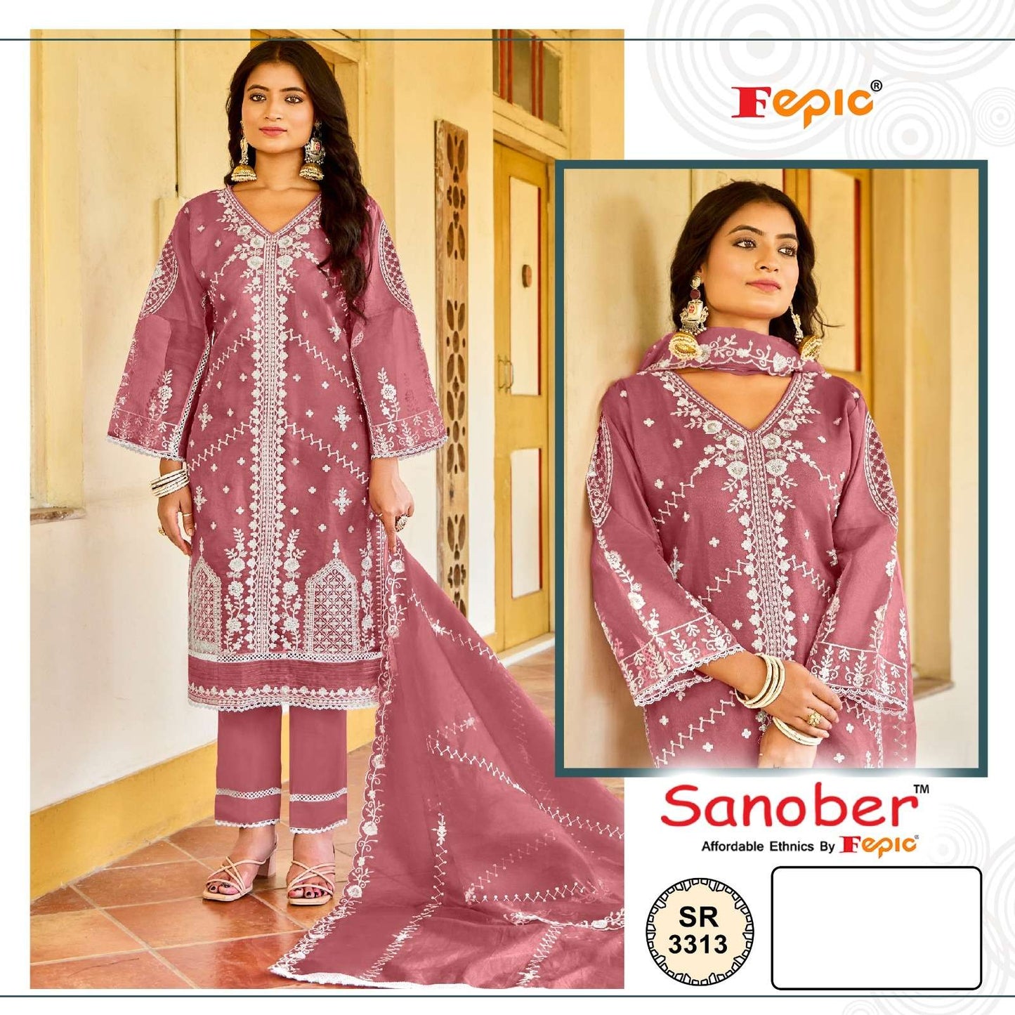 Sanober Sr 3313 Fepic Organza पाकिस्तानी सलवार सूट थोक मूल्य