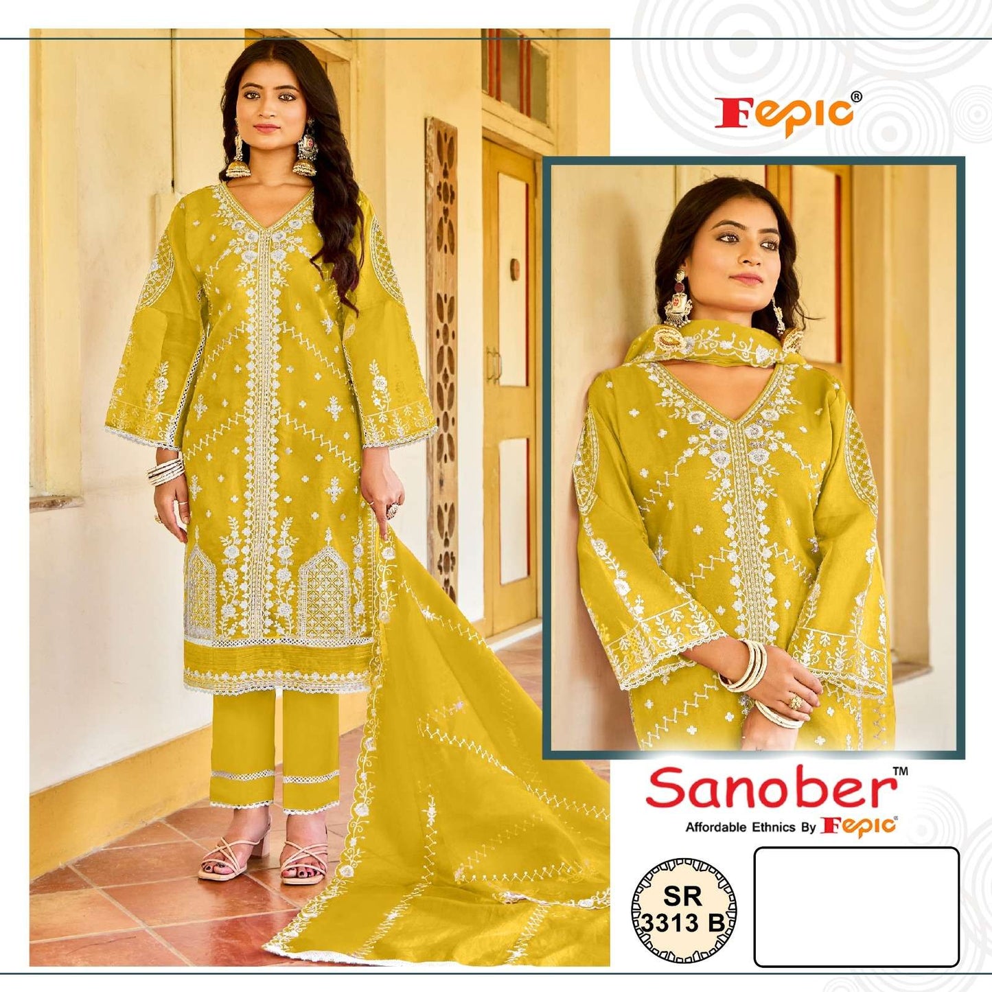 Sanober Sr 3313 Fepic Organza पाकिस्तानी सलवार सूट थोक मूल्य