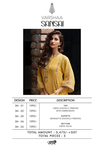 Sansai Varshaa Crape Plazzo Style Suits Exporter India