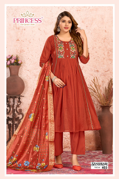 Sanshkari Princess Creation Chanderi Readymade Anarkali Suits Wholesaler