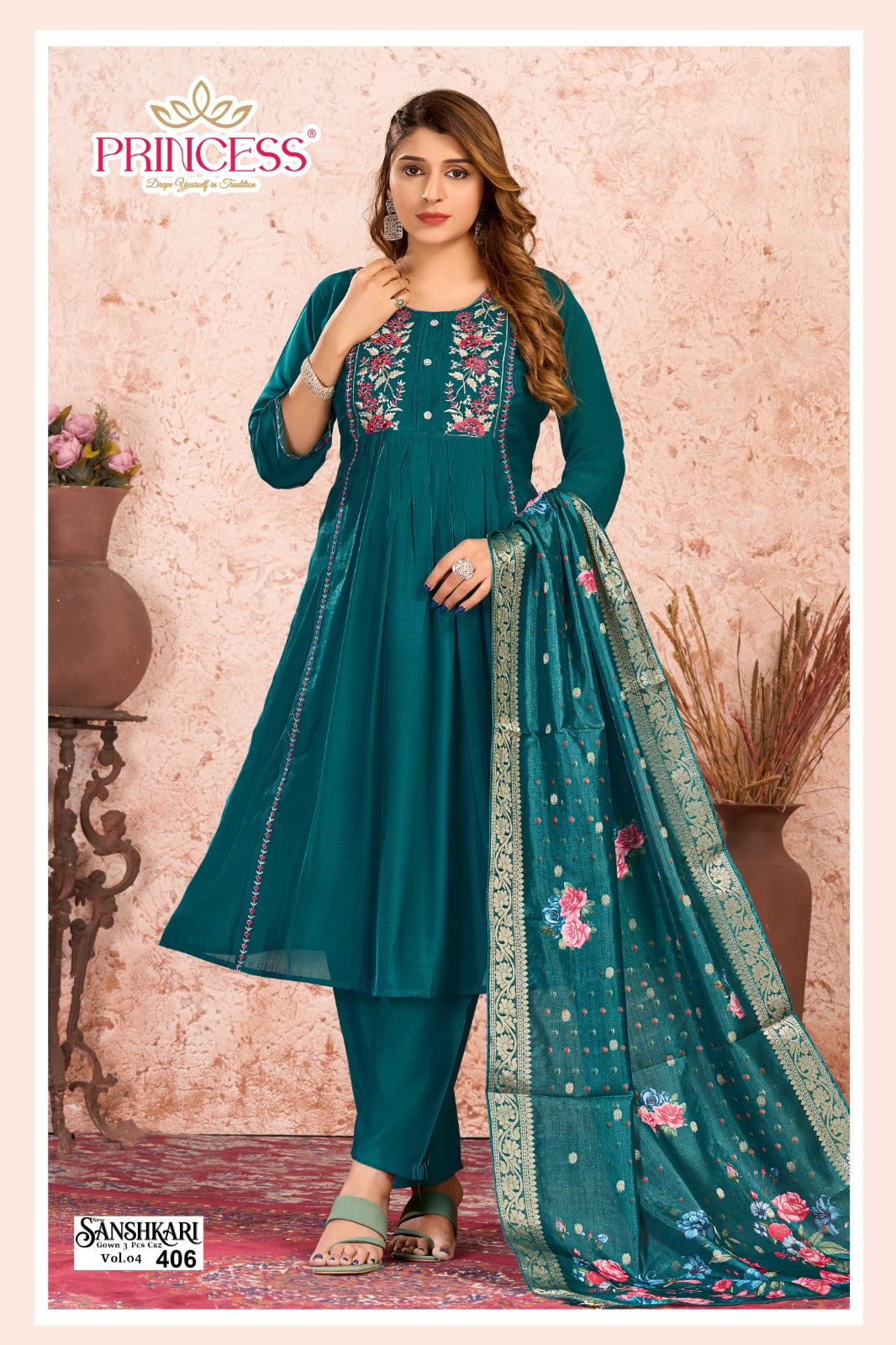 Sanshkari Princess Creation Chanderi Readymade Anarkali Suits Wholesaler