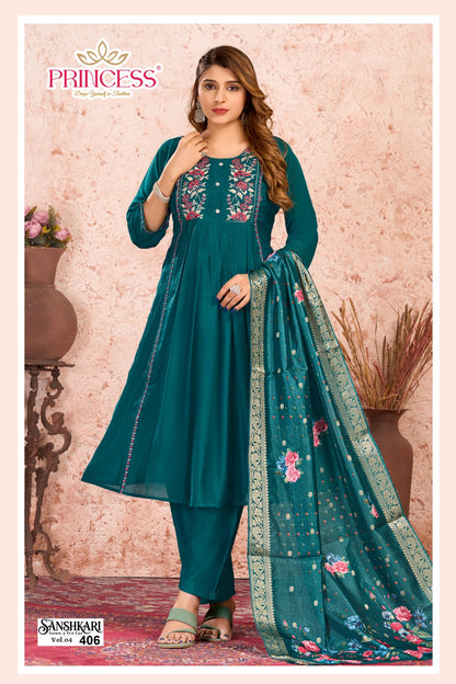 Sanshkari Princess Creation Chanderi Readymade Anarkali Suits Wholesaler