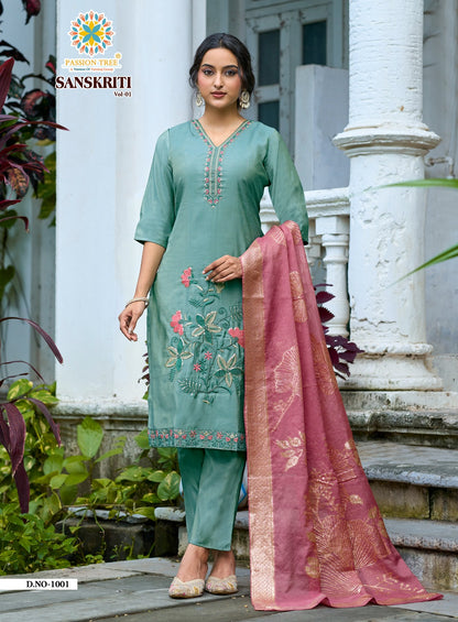 Sanskriti Vol 1 Passion Tree Roman Readymade Pant Style Suits Wholesale Rate