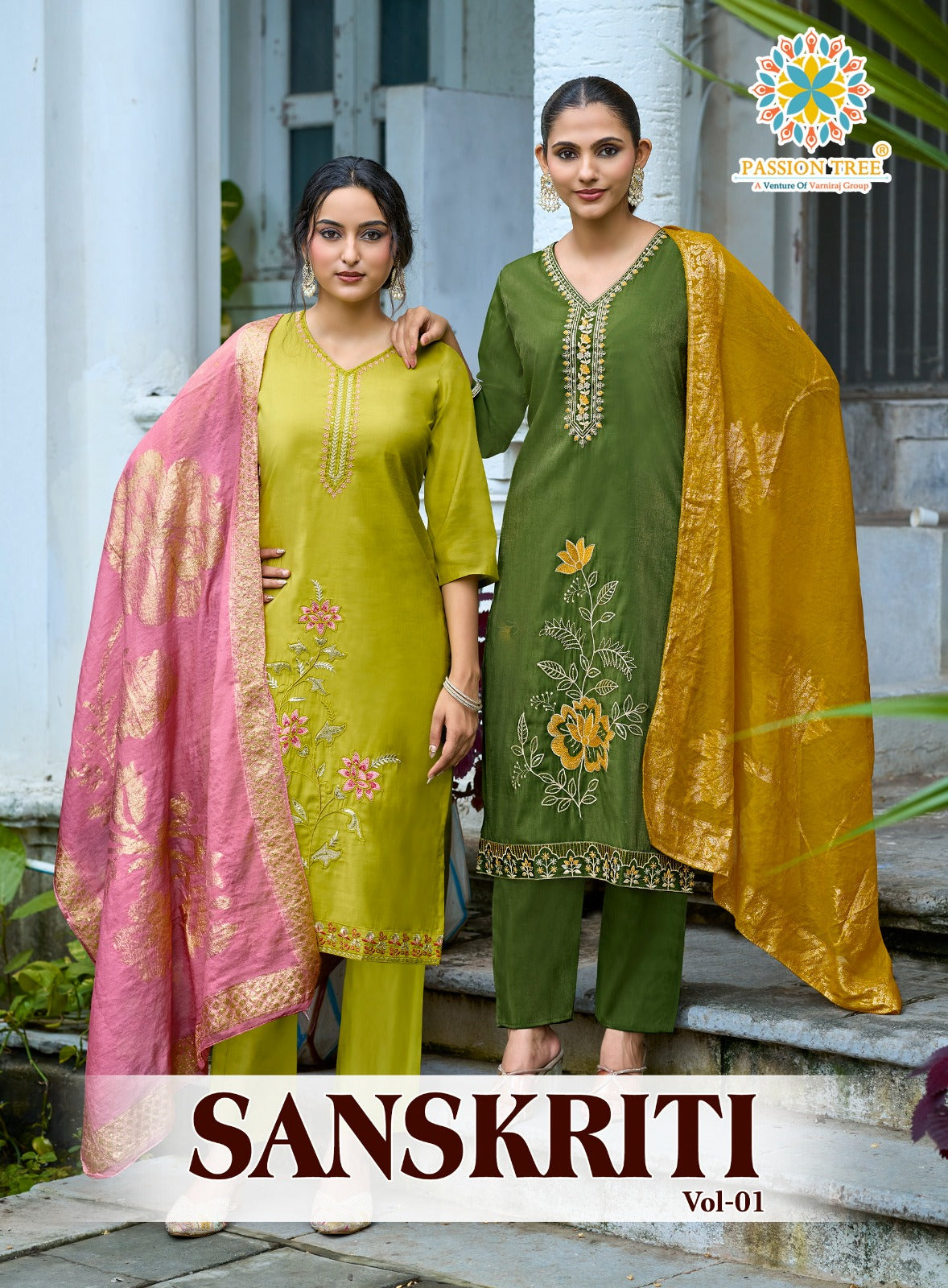 Sanskriti Vol 1 Passion Tree Roman Readymade Pant Style Suits Wholesale Rate