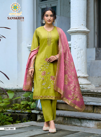 Sanskriti Vol 1 Passion Tree Roman Readymade Pant Style Suits Wholesale Rate
