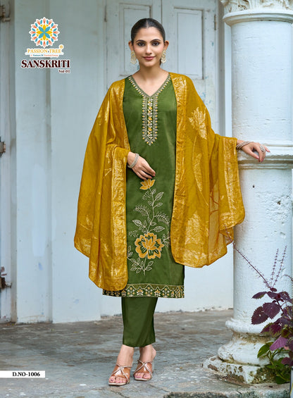 Sanskriti Vol 1 Passion Tree Roman Readymade Pant Style Suits Wholesale Rate